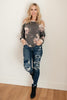 Waffle Meets Floral Top in Charcoal