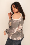 Waffle Meets Floral Top in Charcoal