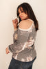 Waffle Meets Floral Top in Charcoal