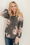 Waffle Meets Floral Top in Charcoal