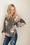 Waffle Meets Floral Top in Charcoal
