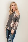 Waffle Meets Floral Top in Charcoal