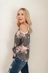 Waffle Meets Floral Top in Charcoal
