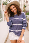 Wave of Stripes Top in Steel Blue