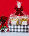White and Black Plaid Gift Basket