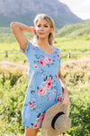 Be A Doll Floral Dress In Dusty Blue