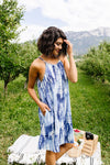 Blue Fern Tie Dye Halter Dress