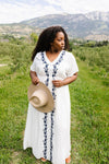 Blue Roses Embroidered Dress