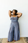 Boho Smocked Jumpsuit In Blue