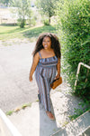 Boho Smocked Jumpsuit In Blue