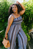 Boho Smocked Jumpsuit In Blue