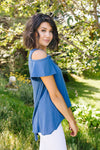 Cold Shoulder Crossed Heart Top In Denim