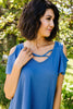 Cold Shoulder Crossed Heart Top In Denim