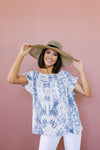 Denim Tie Dye Ruffle Sleeve Blouse