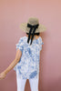 Denim Tie Dye Ruffle Sleeve Blouse