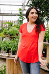 Everyday Yay V-Neck Tee In Red Orange