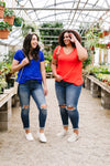 Everyday Yay V-Neck Tee In Red Orange