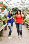 Everyday Yay V-Neck Tee In Red Orange