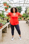 Everyday Yay V-Neck Tee In Red Orange