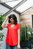 Everyday Yay V-Neck Tee In Red Orange