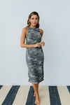 Minimum Exposure Camo Midi Dress