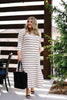 Oatmeal + Black Striped Maxi Dress