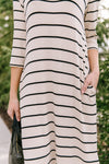 Oatmeal + Black Striped Maxi Dress