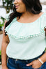 Penelope Pom Pom Off Shoulder Top In Mint