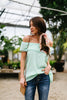 Penelope Pom Pom Off Shoulder Top In Mint