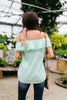 Penelope Pom Pom Off Shoulder Top In Mint
