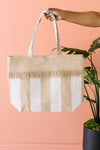 Platinum Stripe Jute Tote Bag