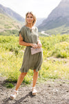 Ruffled Olive Swiss Dot Dress
