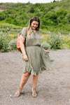Ruffled Olive Swiss Dot Dress