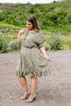 Ruffled Olive Swiss Dot Dress