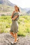 Ruffled Olive Swiss Dot Dress