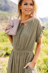 Ruffled Olive Swiss Dot Dress