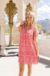 Spotted Rosette Dress In Red Coral