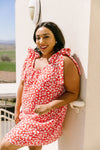 Spotted Rosette Dress In Red Coral