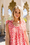 Spotted Rosette Dress In Red Coral
