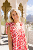 Spotted Rosette Dress In Red Coral