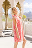 Spotted Rosette Dress In Red Coral