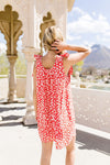 Spotted Rosette Dress In Red Coral