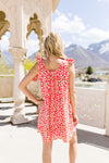 Spotted Rosette Dress In Red Coral