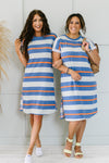 Sunny Day Striped T-Shirt Dress In Blue