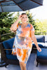 Tiered Tie Dye Dress In Orange & Blue