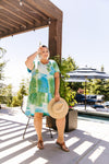Tiered Tie Dye Dress In Turquoise & Green