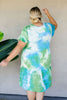 Tiered Tie Dye Dress In Turquoise & Green