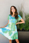 Tiered Tie Dye Dress In Turquoise & Green