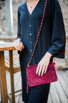 Velvet Chevron Crossbody Clutch In Burgundy