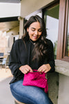Velvet Chevron Crossbody Clutch In Burgundy